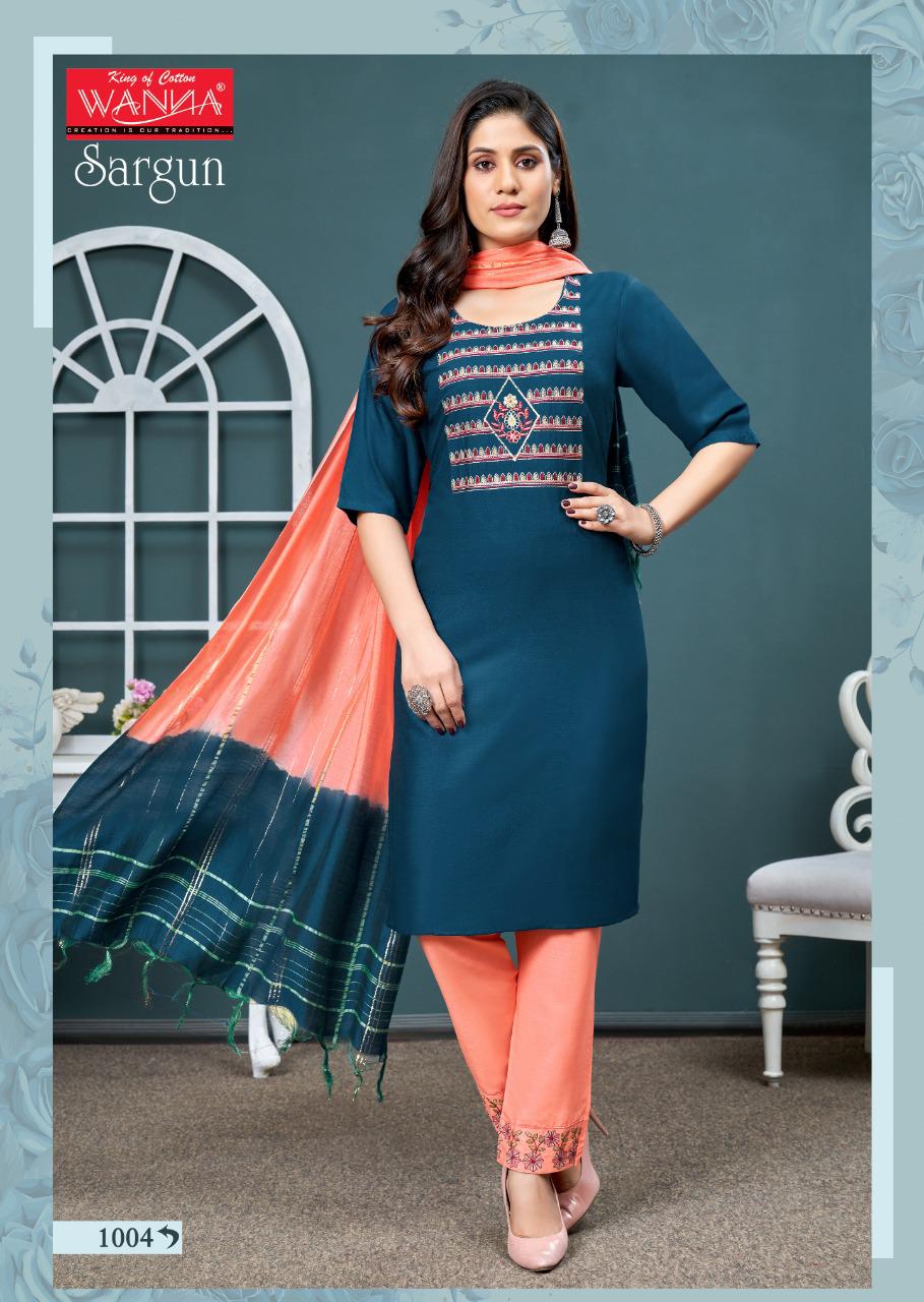 Wanna Sargun Ethnic Wear Designer Rayon Kurti Pant And Dupatta Collection
